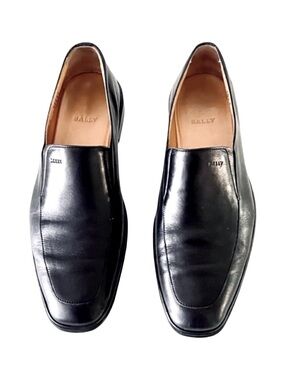 BALLY sz 10.5 E Apron toe Slip-on loafers made in Italy Black calf Leather Caddo